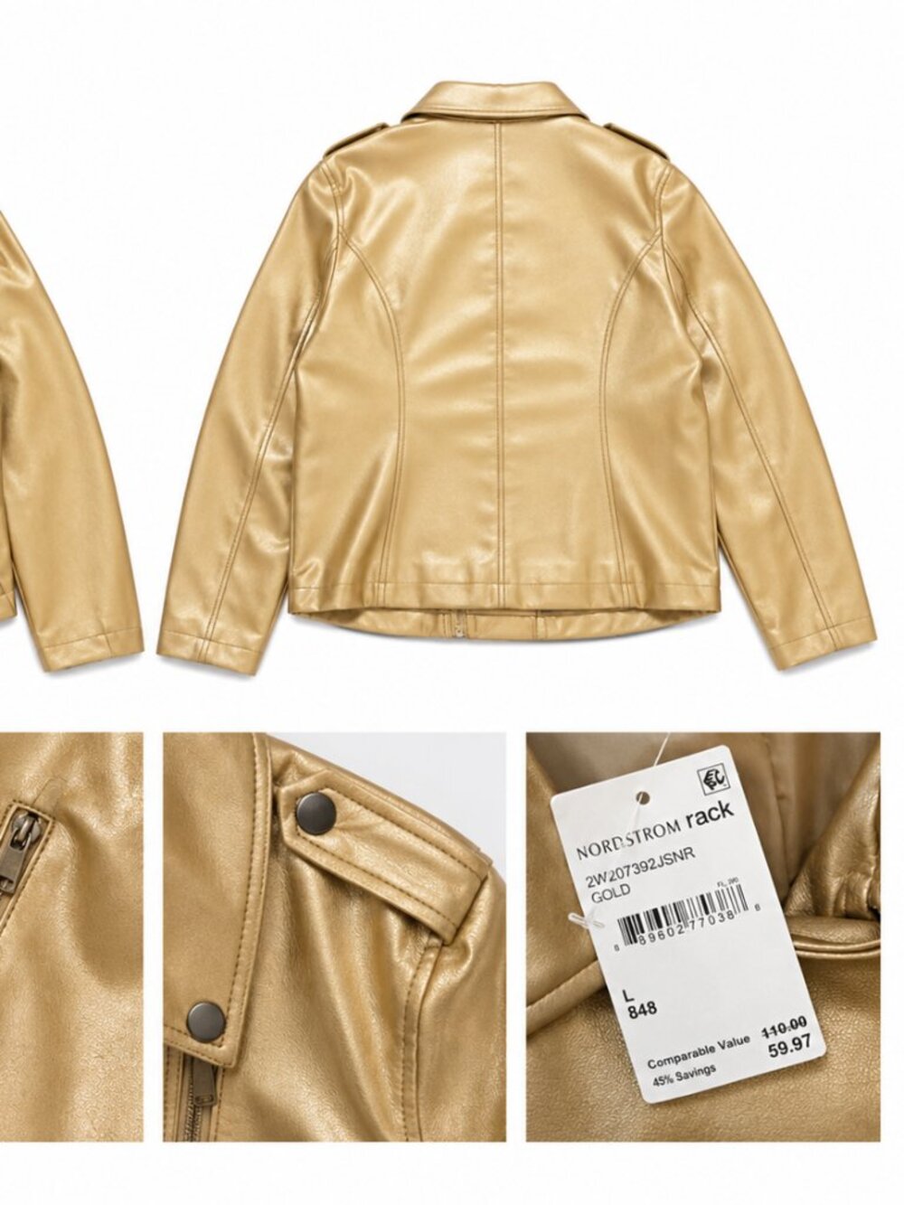 Jaclyn Smith Gold Faux Leather Moto Jacket Size L NWT - Picture 2 of 2